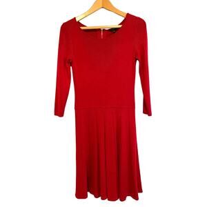 Talbots red knit sweater dress knee length long sleeve solid zip pleated Small